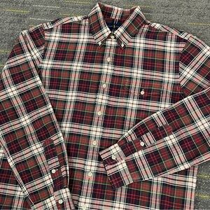 Ralph Lauren Red Tartan Plaid Shirt Men’s large Cotton Button Down Flap Pocket